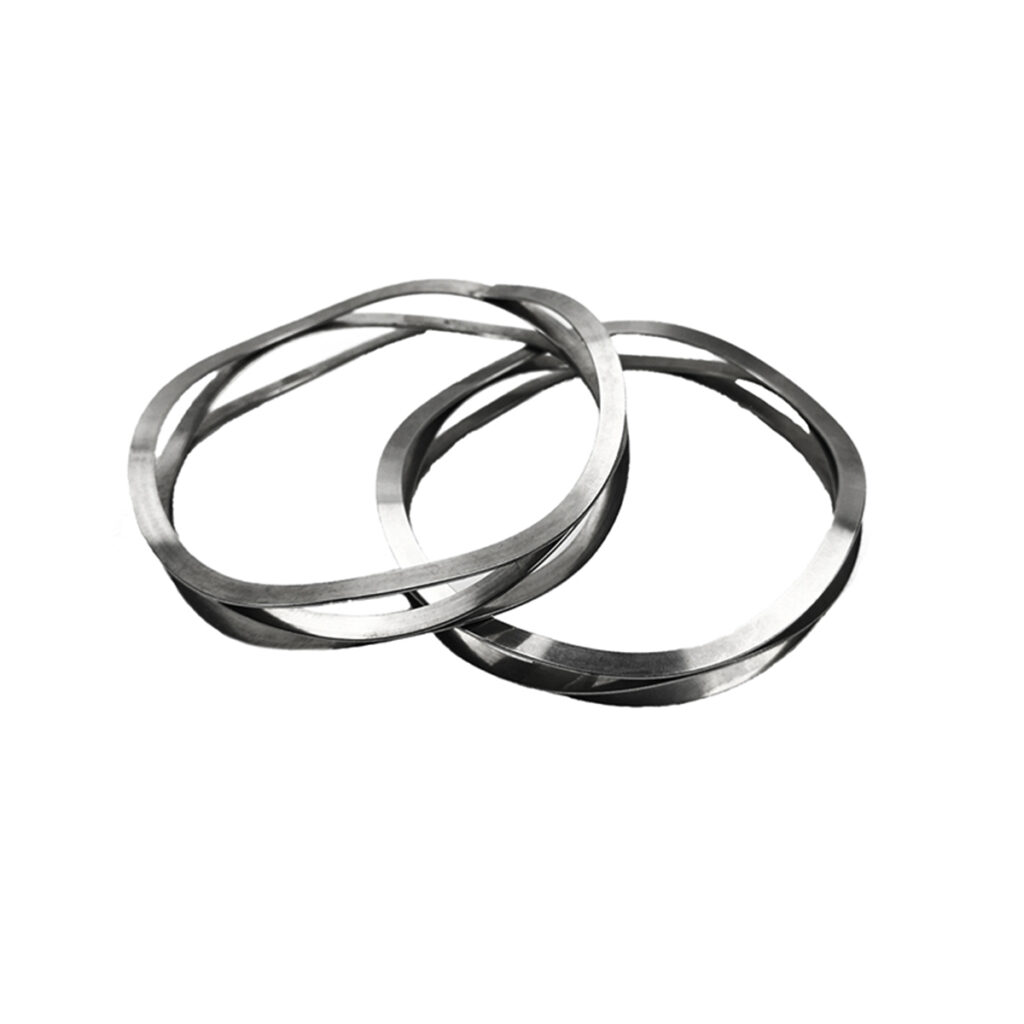Stainless steel wave springs made from flat wire.