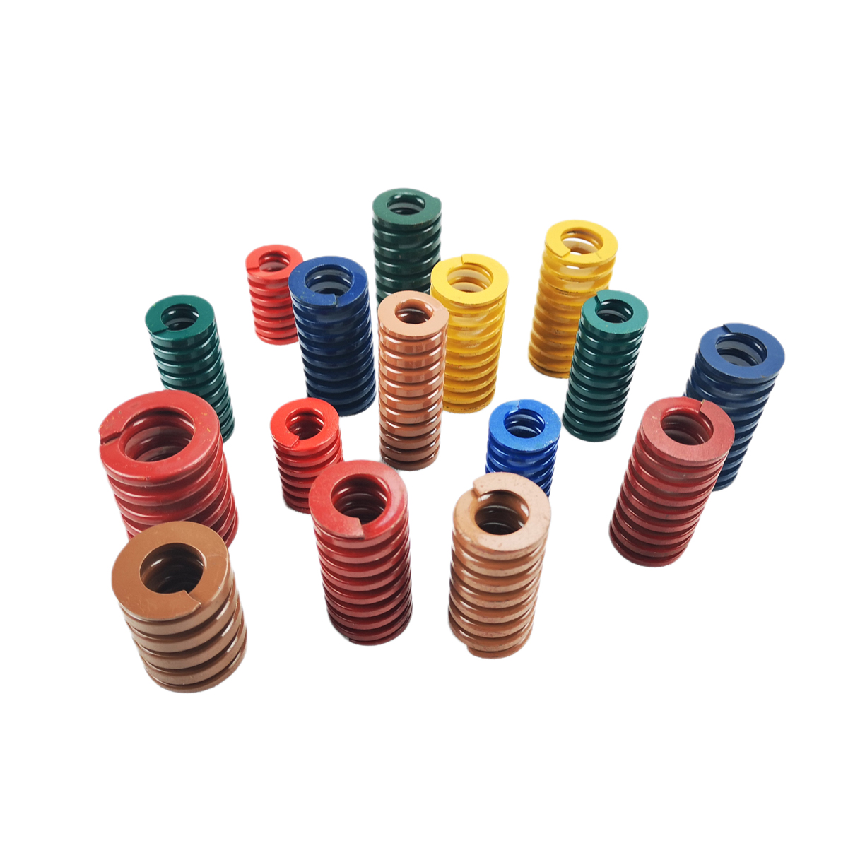 Group of colour-coded die springs in several sizes