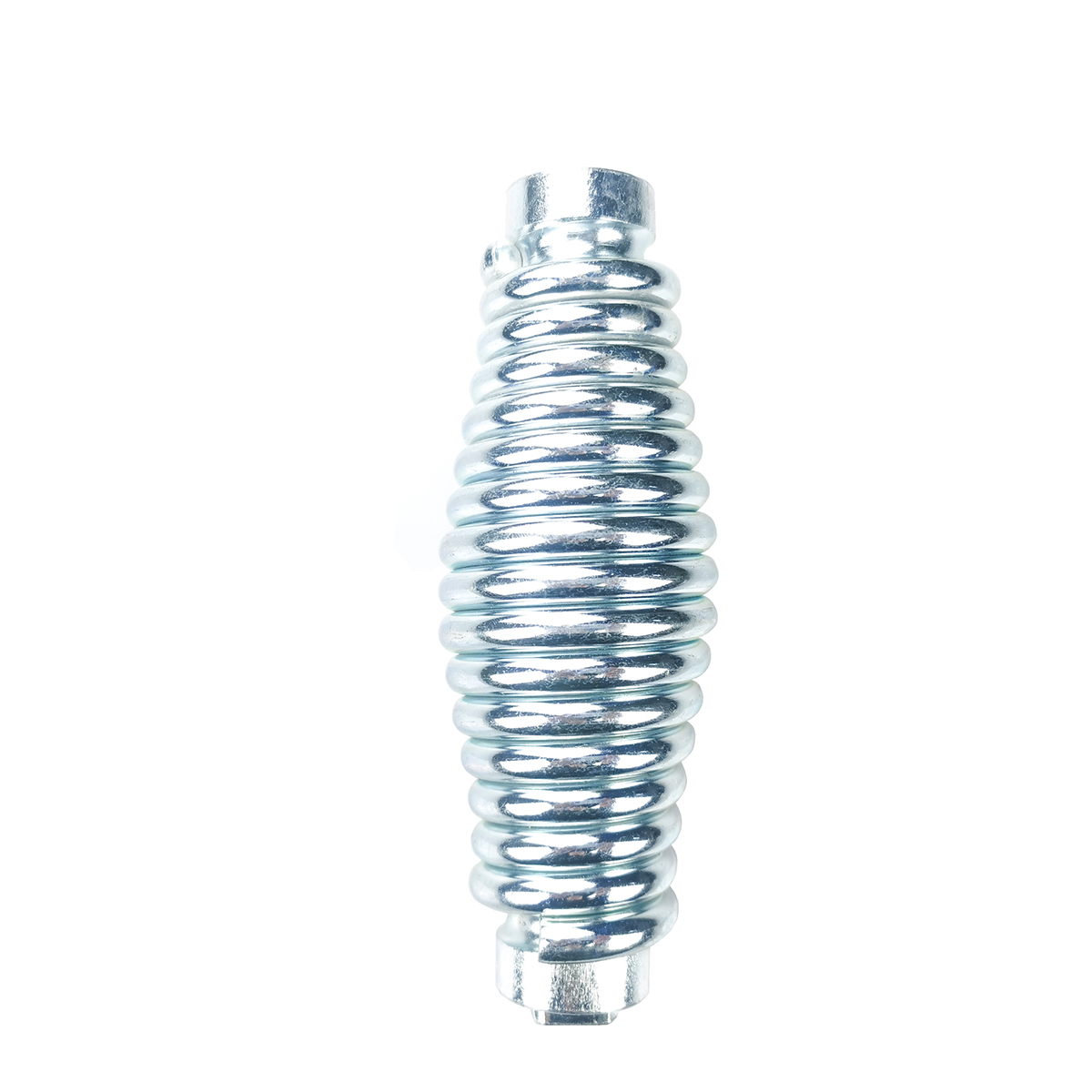 Zinc-plated barrel-shaped vibrator spring with fittings at both ends, upright