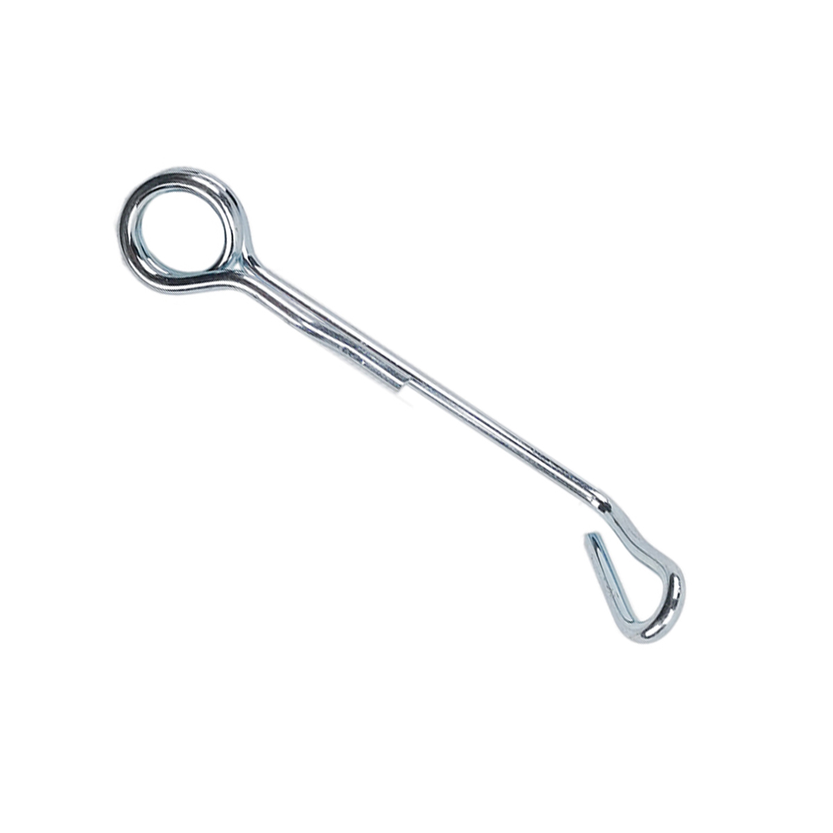 Silver wire link with a closed eye at one end and a hook at the other