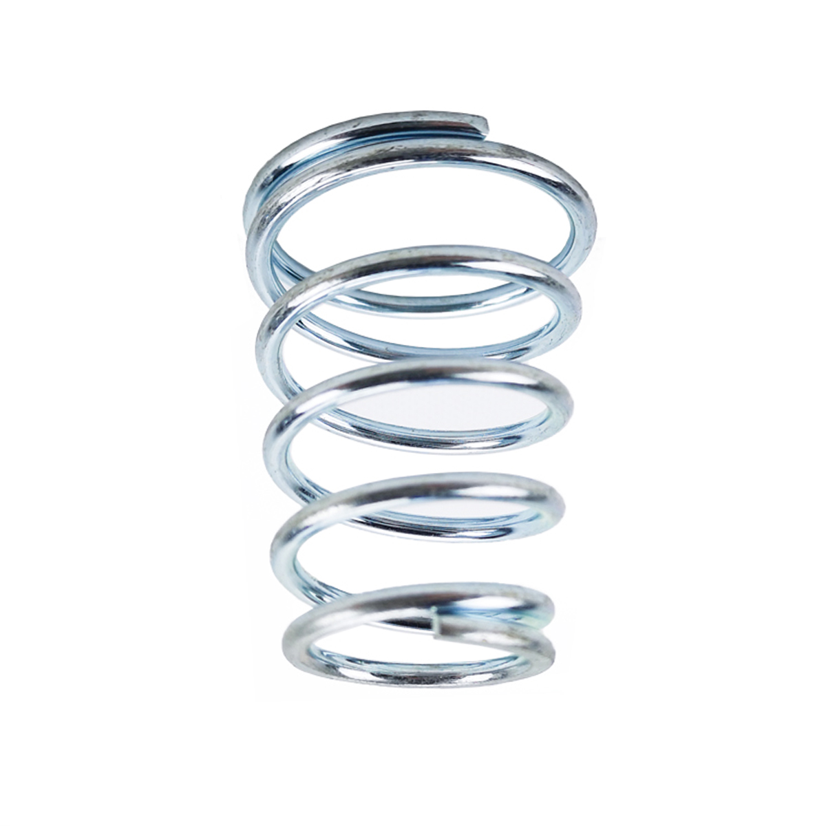 Silver conical spring standing upright, wide end at the top