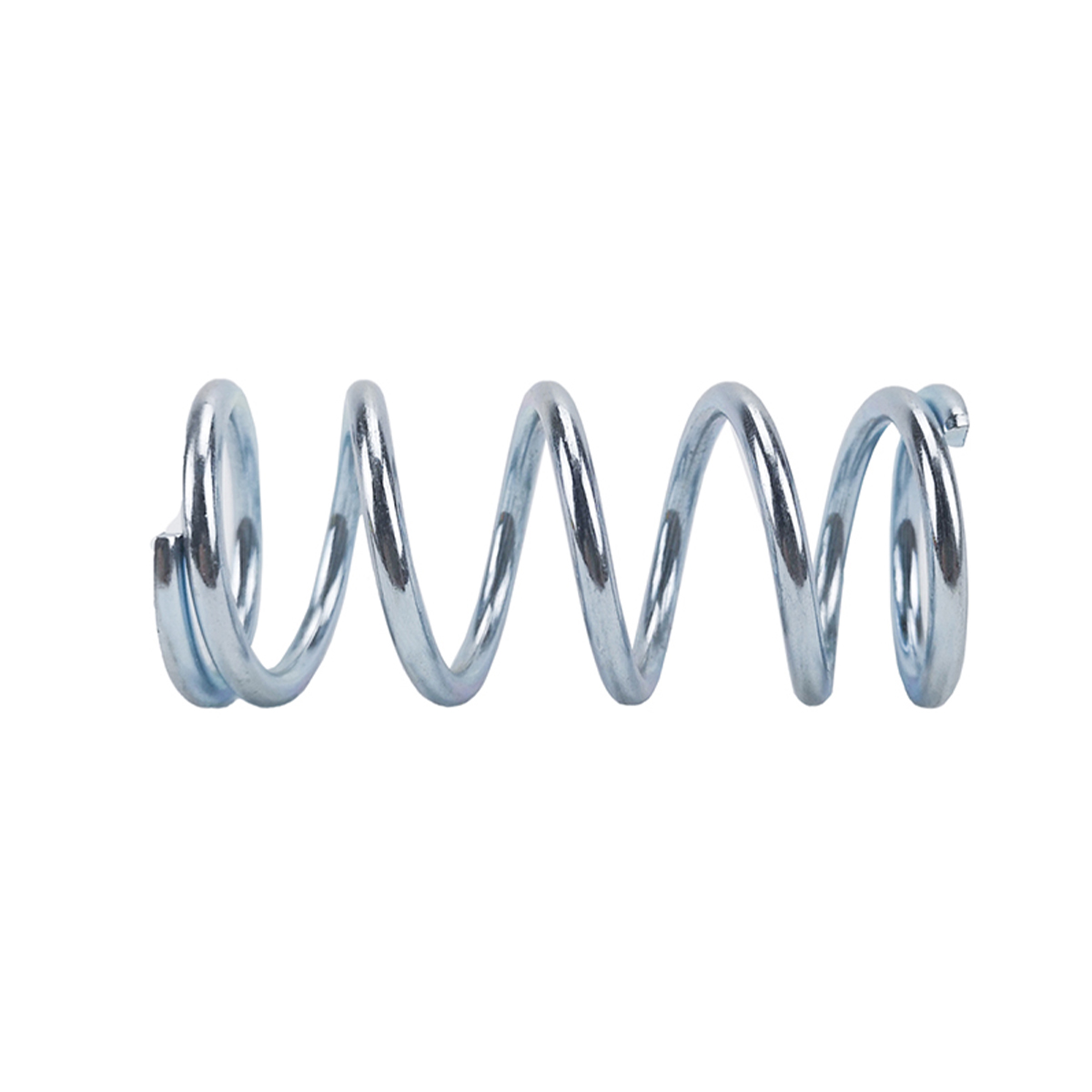 Open-pitch zinc-plated compression spring, side view