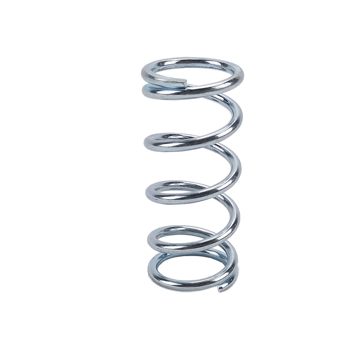 Zinc-plated compression spring with closed ends, standing upright