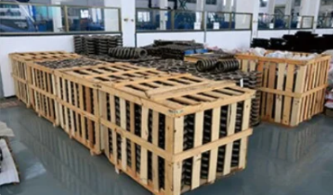 Wooden export crates packed and ready for shipment.